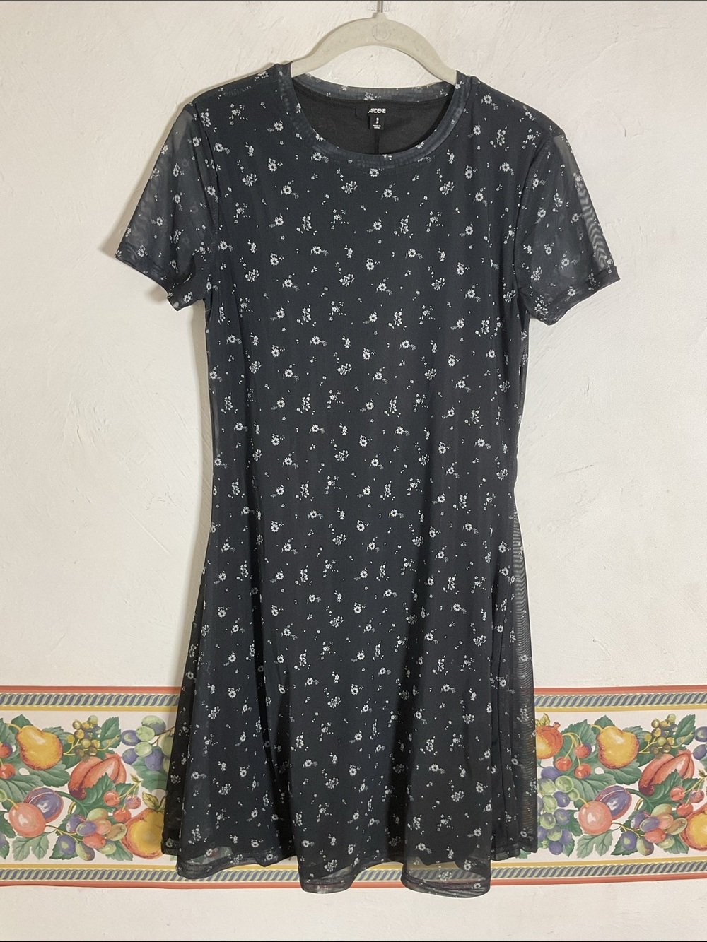 Ardene Black Floral Mesh Short Sleeve Mini Dress Size S